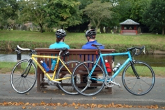 Cyclists at the River Eden, Appleby