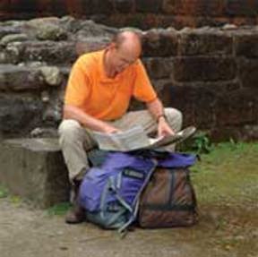 Walker with map at Penrith Castle