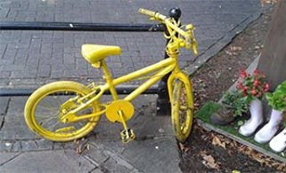 Tour of Britain yellow bike outside Penrith TIC
