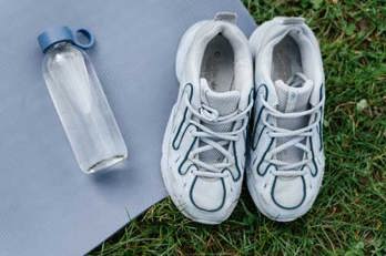 Running shoes and water