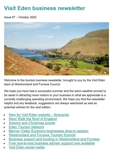 Visit Eden Business e-newsletter October 2025